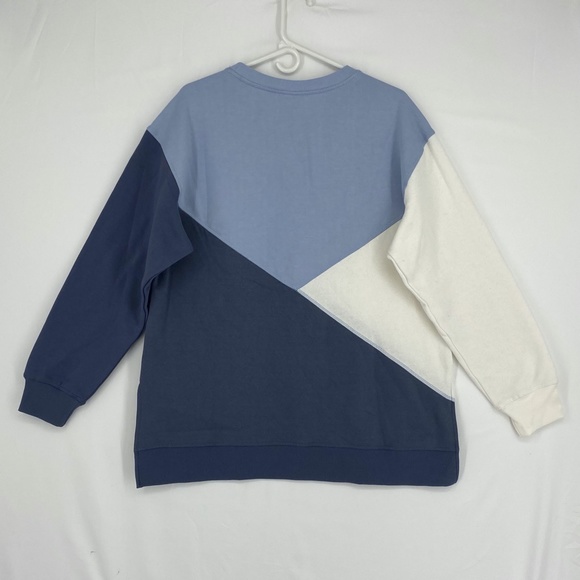 Green Tea Womens XL Color Block Top Sweatshirt Denim Blue Long Sleeve Fleece - Picture 5 of 7